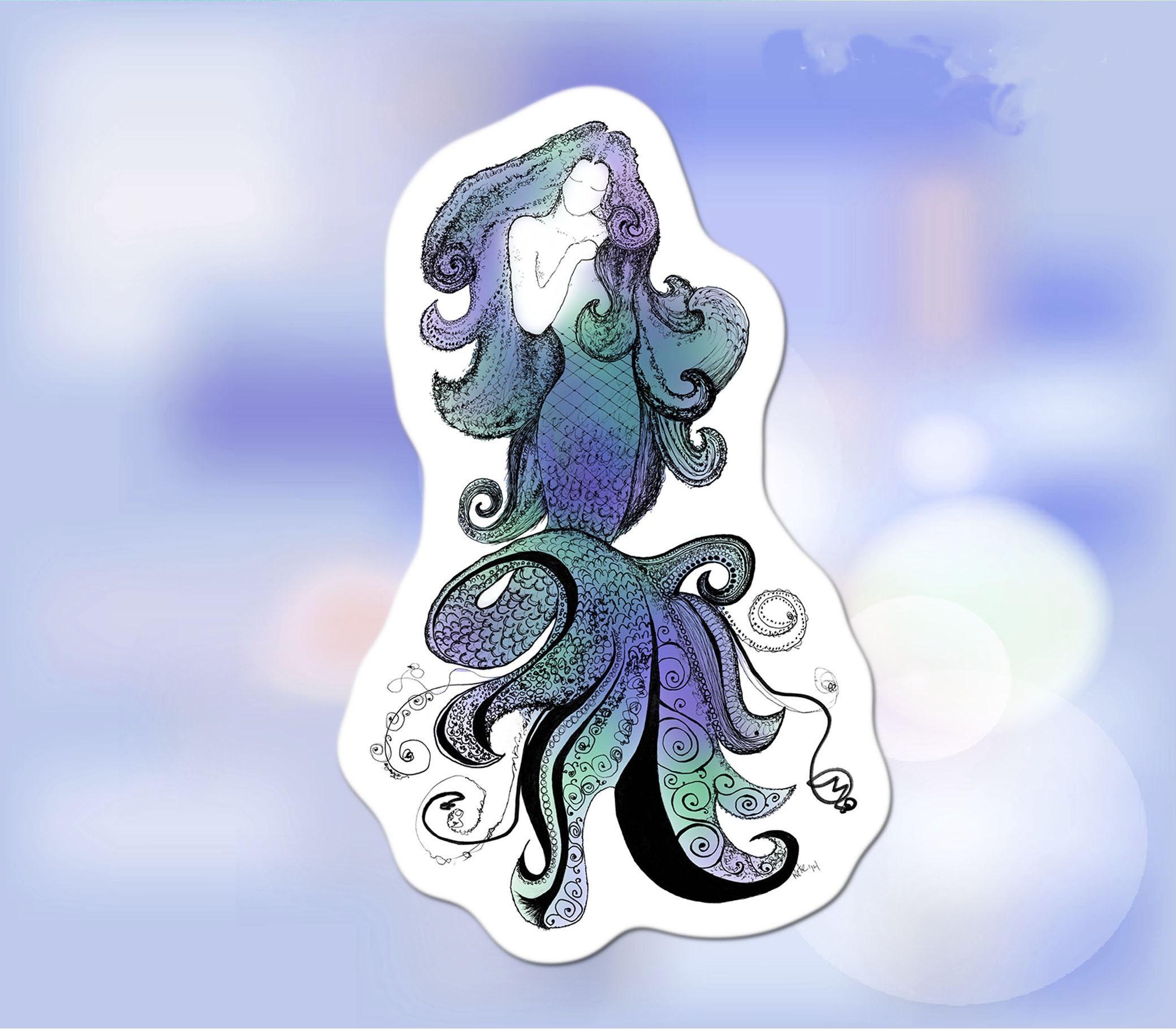 Blue Mermaid Vinyl Sticker Gift for Her Nautical Sticker Etsy