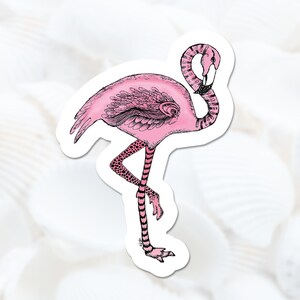 Pink Flamingo Sticker, Handmade Tropical Vinyl Beach Decal