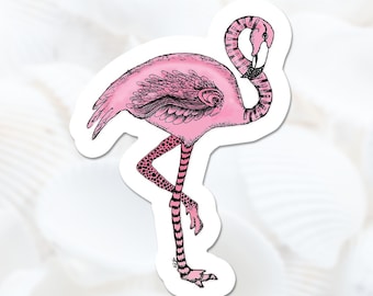Pink Flamingo Sticker, Handmade Tropical Vinyl Beach Decal