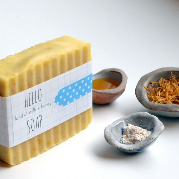Land of Milk + Honey Handcrafted Soap 5 oz Unscented Gentle Soap, Goat's Milk, Oatmeal, Calendula, Honey