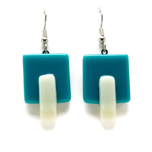 Fused glass earrings | Turquoise and French vanilla