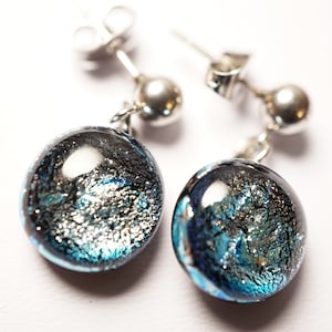 Dichroic fused glass earrings | sky blue silver