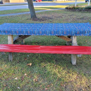 Fitted picnic table cloth cover and bench covers. Perfect for RV. Made from premium vinyl. 6 foot and 8 foot available