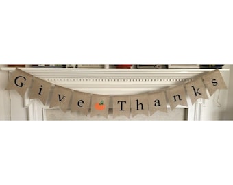 GIVE THANKS Burlap Garland Thanksgiving Banner Ready to Hang Party Hanging Decoration Reusable Mantle Bunting Adjustable 8 feet length NEW