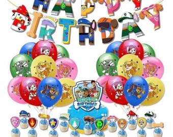 Paw Patrol Latex Balloons with Birthday Banner Garland - Dog Party Decorations 15 Cupcake Picks and 1 Cake Topper NEW