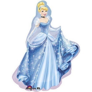 Globo de cumpleaños de helio Mylar Super Shape XL de la marca ONE, de la princesa Cenicienta de Disney, de 33 pulgadas de alto y anagrama Supershape (cinta incluida)