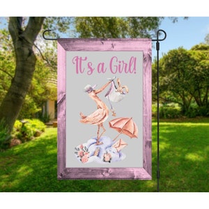 IT&#39;S A GIRL Double Sided 12 x 18 inches Garden Flag - Pink Design with Stork Bringing a New Bundle Of Joy Baby Girl Arrival NEW Shower Sign