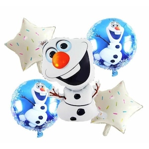 Frozen Birthday Party Balloons with Olaf Mylar Helium Balloons and Curling Ribbon 2 Round 1 Shaped Olaf Snowman Balloon 2 Confetti Stars NEW