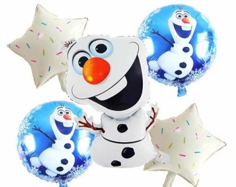 Gefrorene Geburtstags-Party-Luftballons mit Olaf Mylar-Heliumballons und Kringelband 2 Runde 1 Geformter Olaf-Schneemann-Luftballon 2 Konfetti-Sterne NEU
