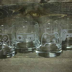 Retro Video Game Whiskey Glasses (Set of 2 or more) - Video game controller whiskey glass - retro controller - video game pint glass