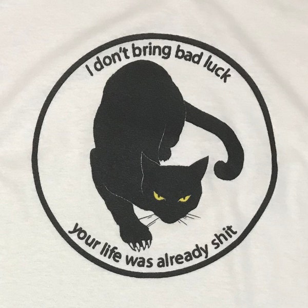 Black Cat Funny retro Vintage white t-shirt any size