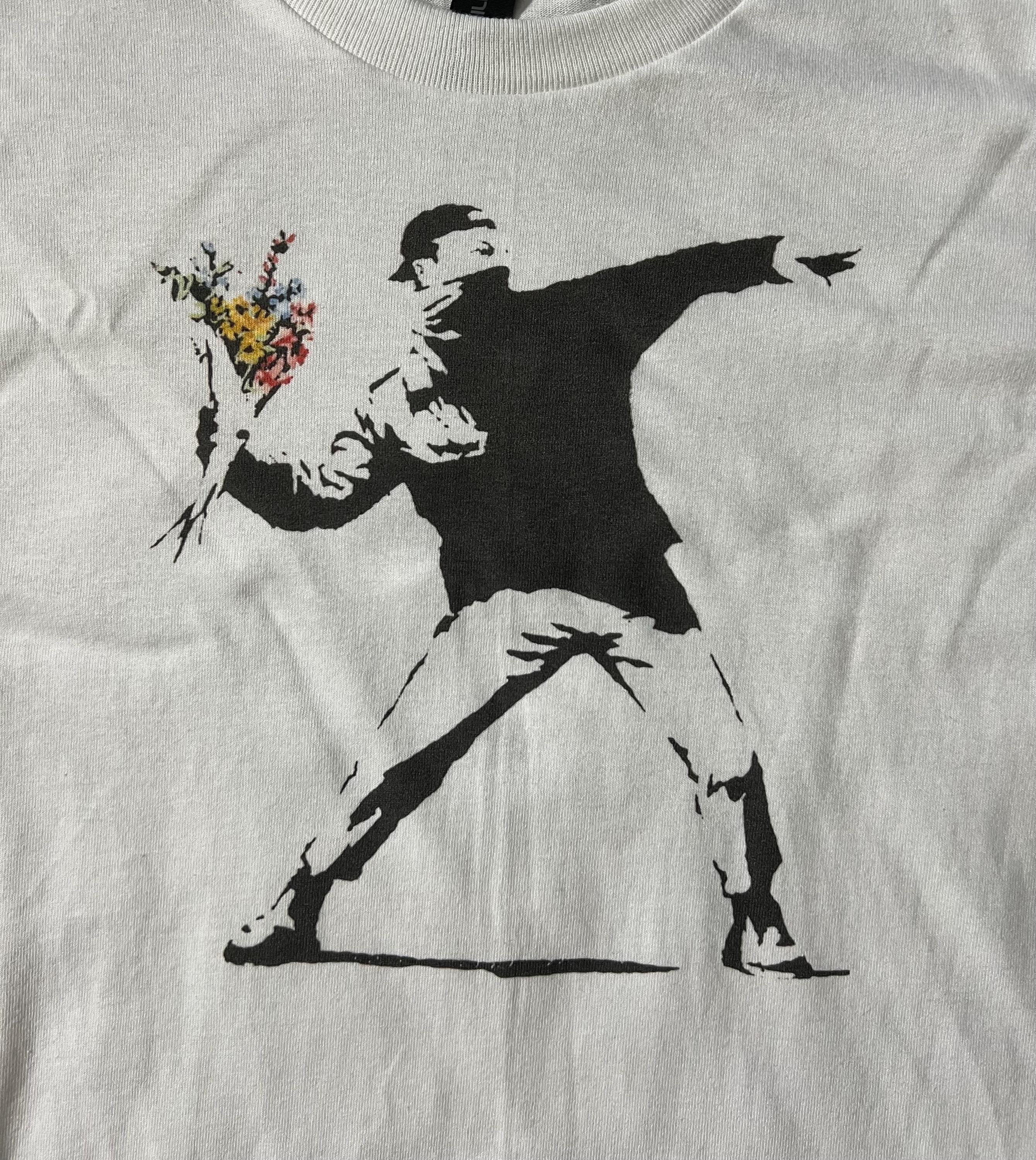 新品 ビッグプリント BANKSY バンクシー 花束 火炎瓶 投げ