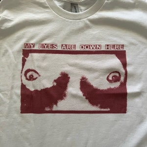 My Eyes Are Down Here funny weird white t-shirt any size