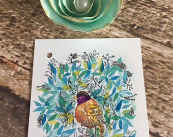 Carte de voeux d'oiseau doux dans la forêt lunatique