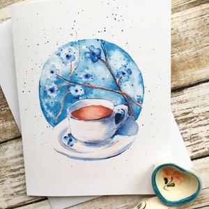 Carte de voeux à l'aquarelle et étiquette-cadeau assortie. Amateurs de café ou de thé Morning Glory image 1