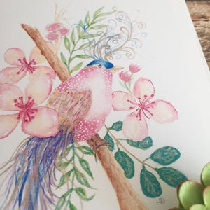 Carte de correspondance + étiquette cadeau représentant un oiseau doux et des fleurs image 2