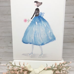 carte de voeux aquarelle Fille lunatique en robe bleue. Idéal pour toutes les occasions image 1