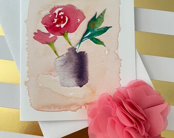 Carte vierge d'impression aquarelle de voeux. Fleurs en pot