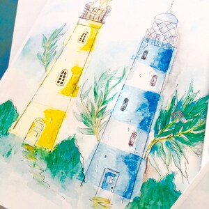 Carte de note aquarelle. Phares de rêve du passé. image 1