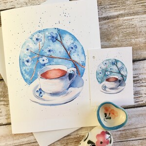 Carte de voeux à l'aquarelle et étiquette-cadeau assortie. Amateurs de café ou de thé Morning Glory image 2