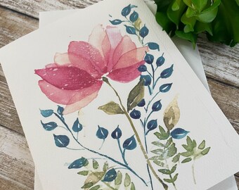 Carte de voeux + étiquette cadeau Floral rose