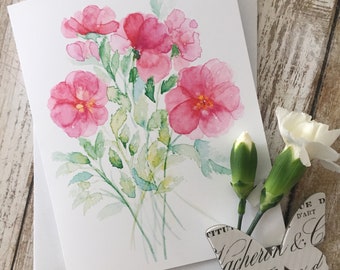 Carte de correspondance à l'aquarelle et cadeau assorti. Délice de pensées roses.   Idéal pour toutes les occasions