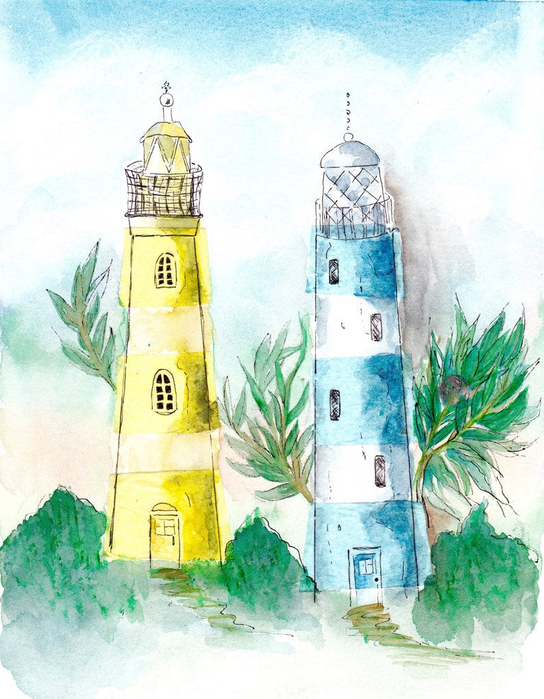 Carte de note aquarelle. Phares de rêve du passé. image 2