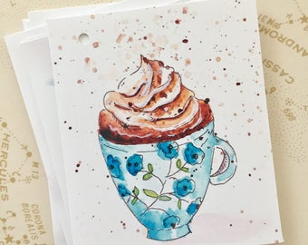 Carte de vœux à imprimé aquarelle Délicieuse tasse à café cappuccino
