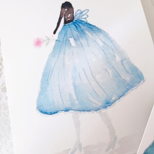 carte de voeux aquarelle Fille lunatique en robe bleue. Idéal pour toutes les occasions image 2