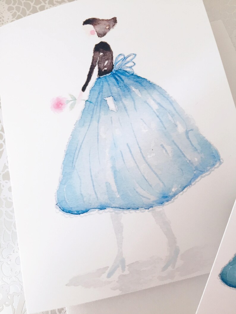 carte de voeux aquarelle Fille lunatique en robe bleue. Idéal pour toutes les occasions image 2
