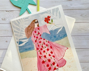 carte de voeux impression aquarelle Une belle journée à la plage