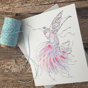 Greeting card print illustration of delicate humming bird. Great for any occasion