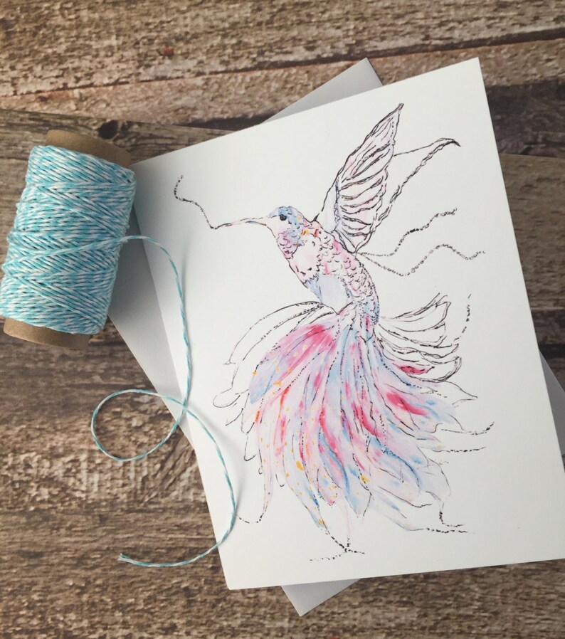 Carte de voeux impression illustration d'un délicat colibri. Idéal pour toutes les occasions image 1