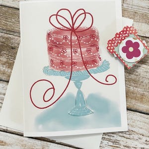 Carte de voeux imprimée à l'aquarelle. La meilleure façon de célébrer un anniversaire avec un gâteau image 1
