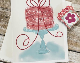 Carte de voeux imprimée à l'aquarelle. La meilleure façon de célébrer un anniversaire avec un gâteau