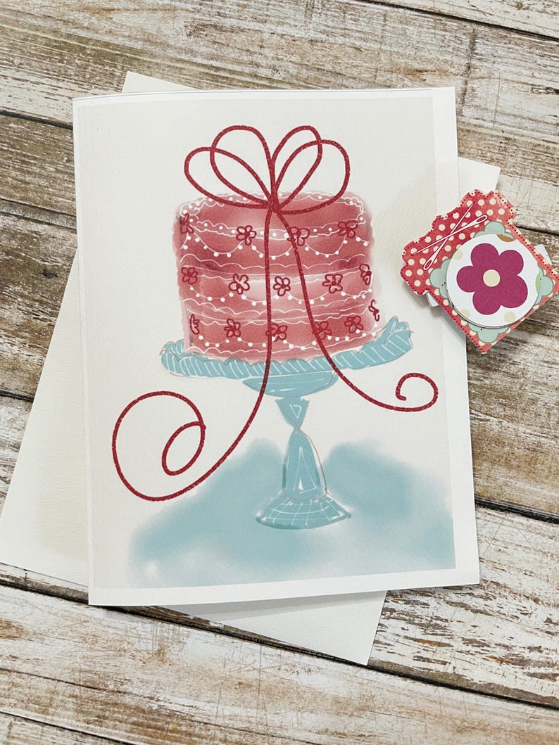 Carte de voeux imprimée à l'aquarelle. La meilleure façon de célébrer un anniversaire avec un gâteau image 1