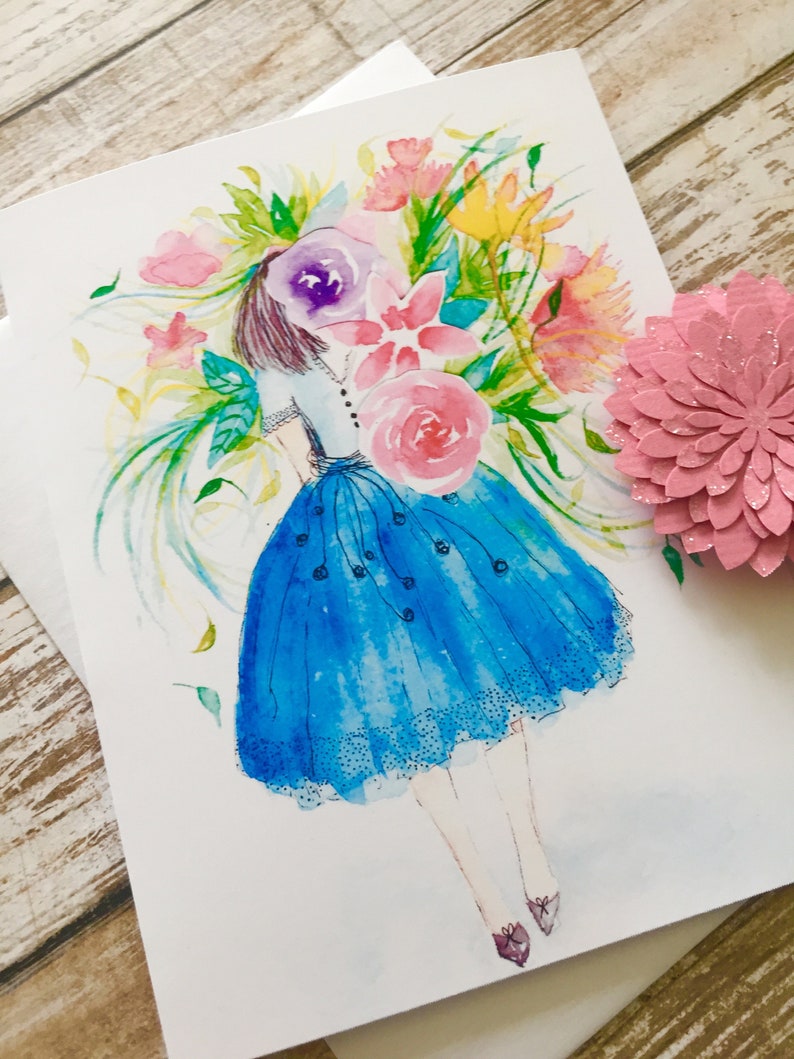 Carte de voeux imprimée illustration aquarelle Demoiselle d'honneur dans un jardin anglais image 2