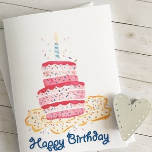 Carte de correspondance imprimée aquarelle Gâteau d'anniversaire très festif
