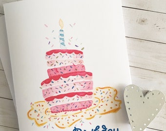 Carte de correspondance imprimée aquarelle Gâteau d'anniversaire très festif
