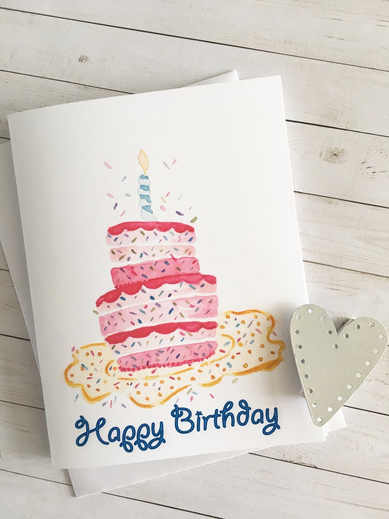 Carte de correspondance imprimée aquarelle Gâteau d'anniversaire très festif image 1