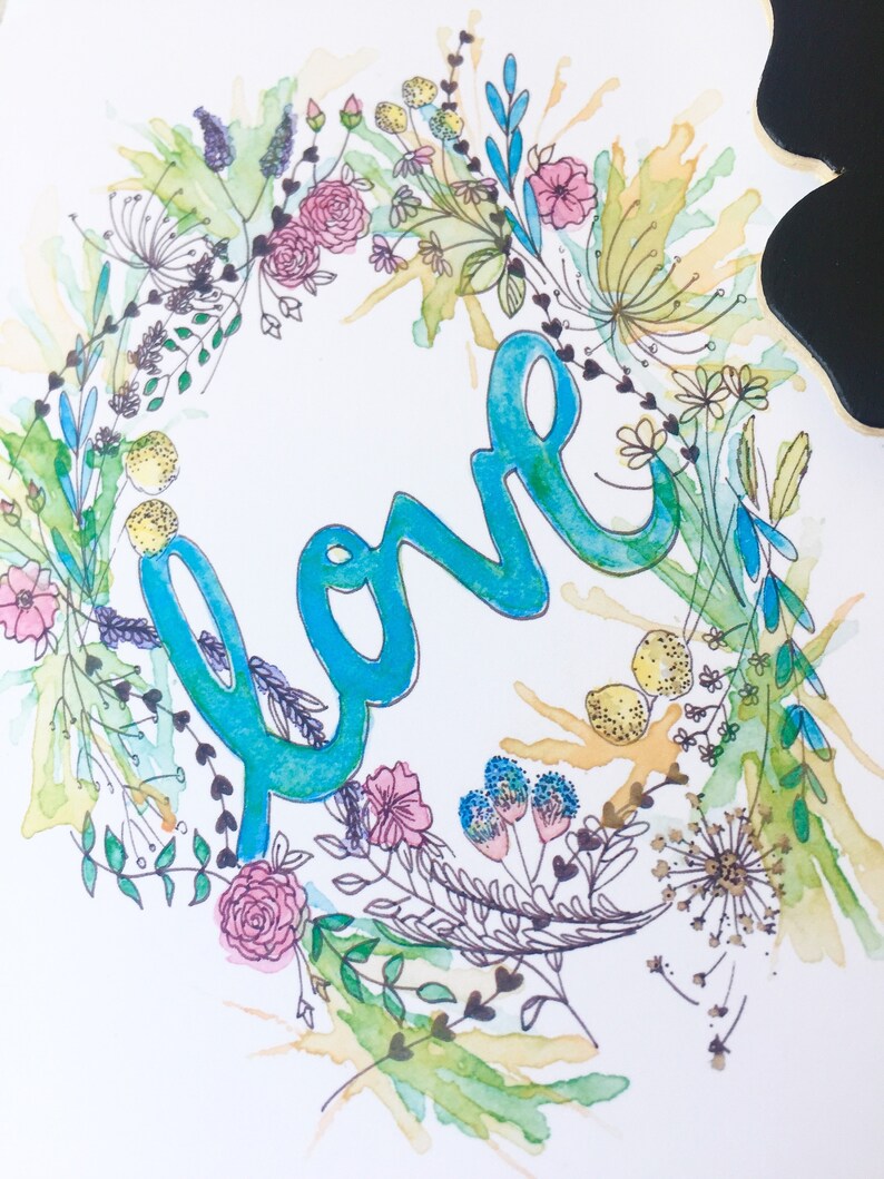 Carte de correspondance aquarelle « LOVE » couronne de fleurs. Idéal pour toutes les occasions image 3