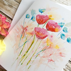 Carte de voeux fleurs aquarelles Idéale pour toutes les occasions image 1
