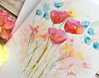 Carte de voeux fleurs aquarelles Idéale pour toutes les occasions