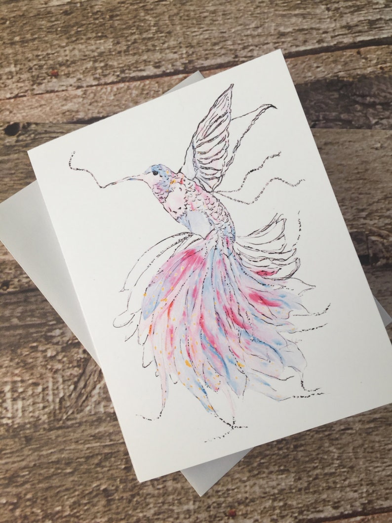 Carte de voeux impression illustration d'un délicat colibri. Idéal pour toutes les occasions image 3