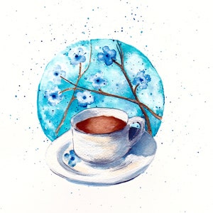 Carte de voeux à l'aquarelle et étiquette-cadeau assortie. Amateurs de café ou de thé Morning Glory image 3