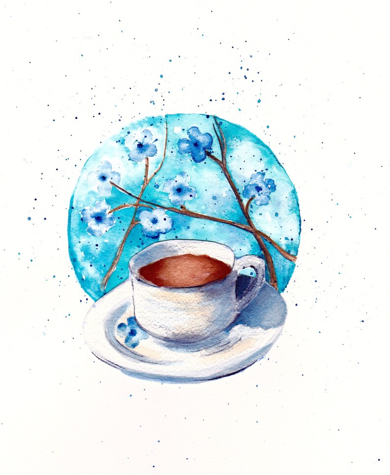 Carte de voeux à l'aquarelle et étiquette-cadeau assortie. Amateurs de café ou de thé Morning Glory image 3