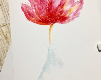 Carte de correspondance + étiquette cadeau assortie de pivoine rose dans un vase délicat