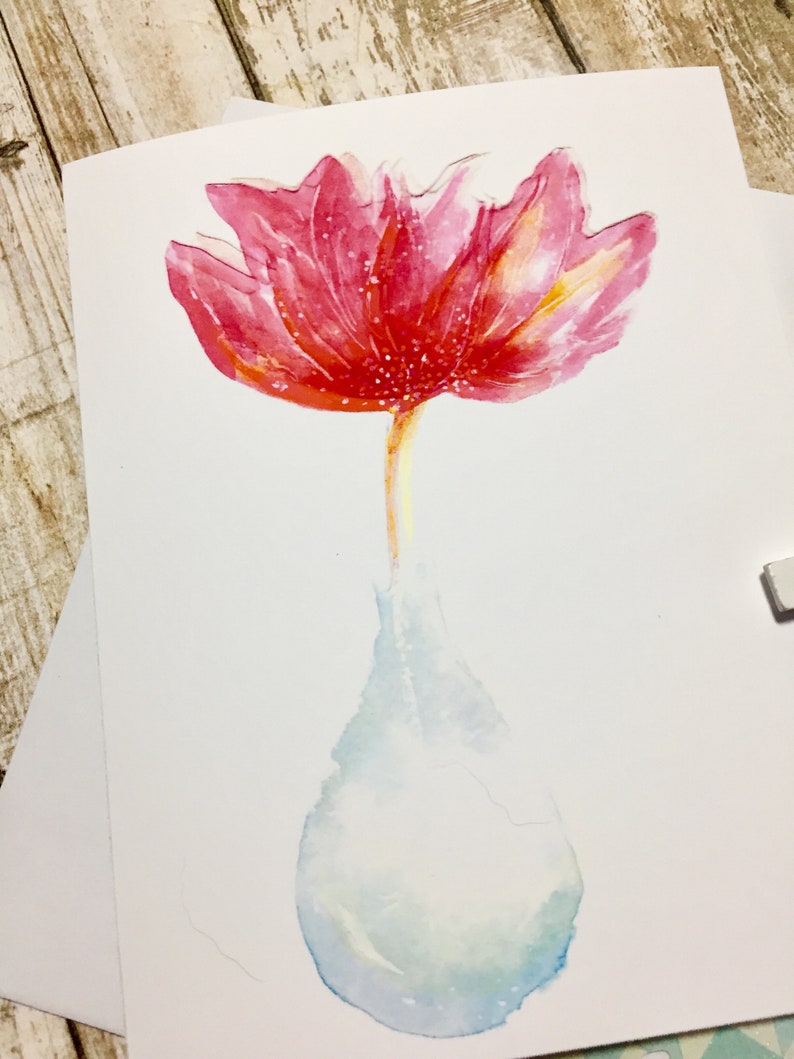 Carte de correspondance + étiquette cadeau assortie de pivoine rose dans un vase délicat image 1