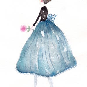 carte de voeux aquarelle Fille lunatique en robe bleue. Idéal pour toutes les occasions image 3