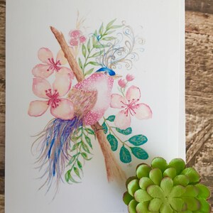 Carte de correspondance + étiquette cadeau représentant un oiseau doux et des fleurs image 1